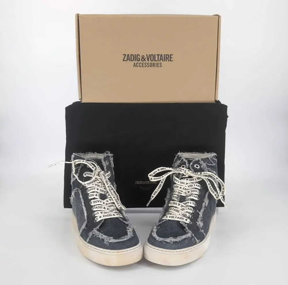 ZADIG & VOLTAIRE High Flash Canvas Sneakers in Noir Black - Size US 9 EU 40 -NIB
